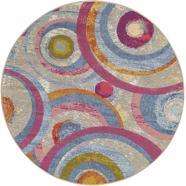 Multicolor 5' 1 x 5' 1 Outdoor Modern Round Area Rug Weather Resistant for Patio, Deck, Terrace, Balcony, Porch 100% Polypropylene Modern Outside Carpet for Sale at Rug Engine