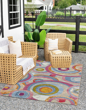 Multicolor 7' 10 x 10' Outdoor Modern Rectangle Area Rug Weather Resistant for Patio, Deck, Terrace, Balcony, Porch 100% Polypropylene Modern Outside Carpet for Sale at Rug Engine