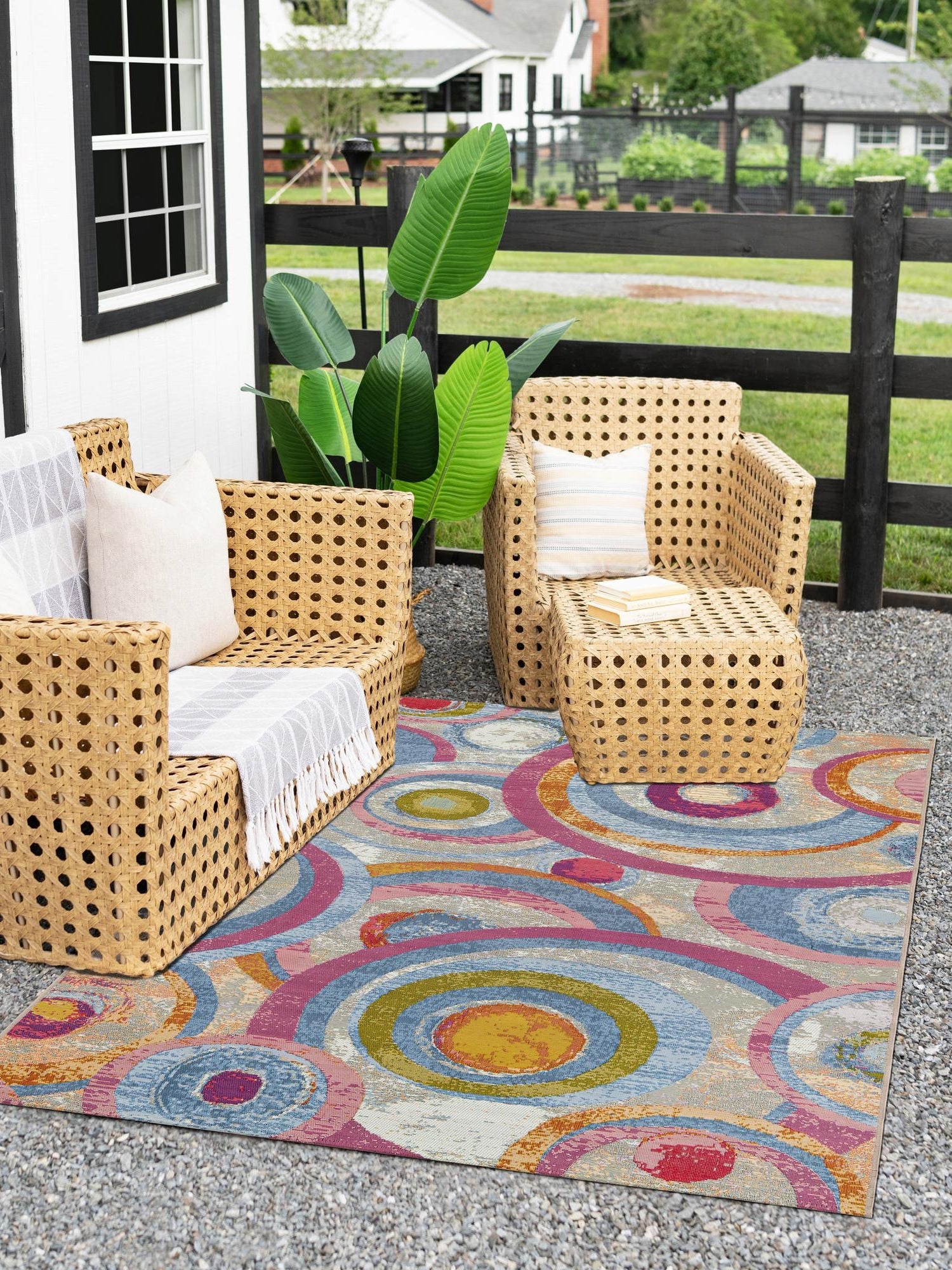 Multicolor 10' x 23' 11 Outdoor Modern Runner Area Rug Weather Resistant for Patio, Deck, Terrace, Balcony, Porch 100% Polypropylene Modern Outside Carpet for Sale at Rug Engine