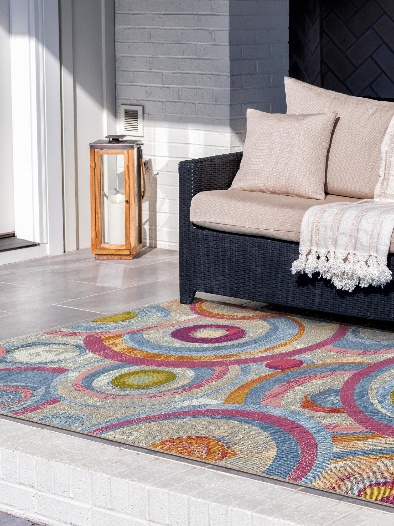 Multicolor 9' x 12' Outdoor Modern Rectangle Area Rug Weather Resistant for Patio, Deck, Terrace, Balcony, Porch 100% Polypropylene Modern Outside Carpet for Sale at Rug Engine