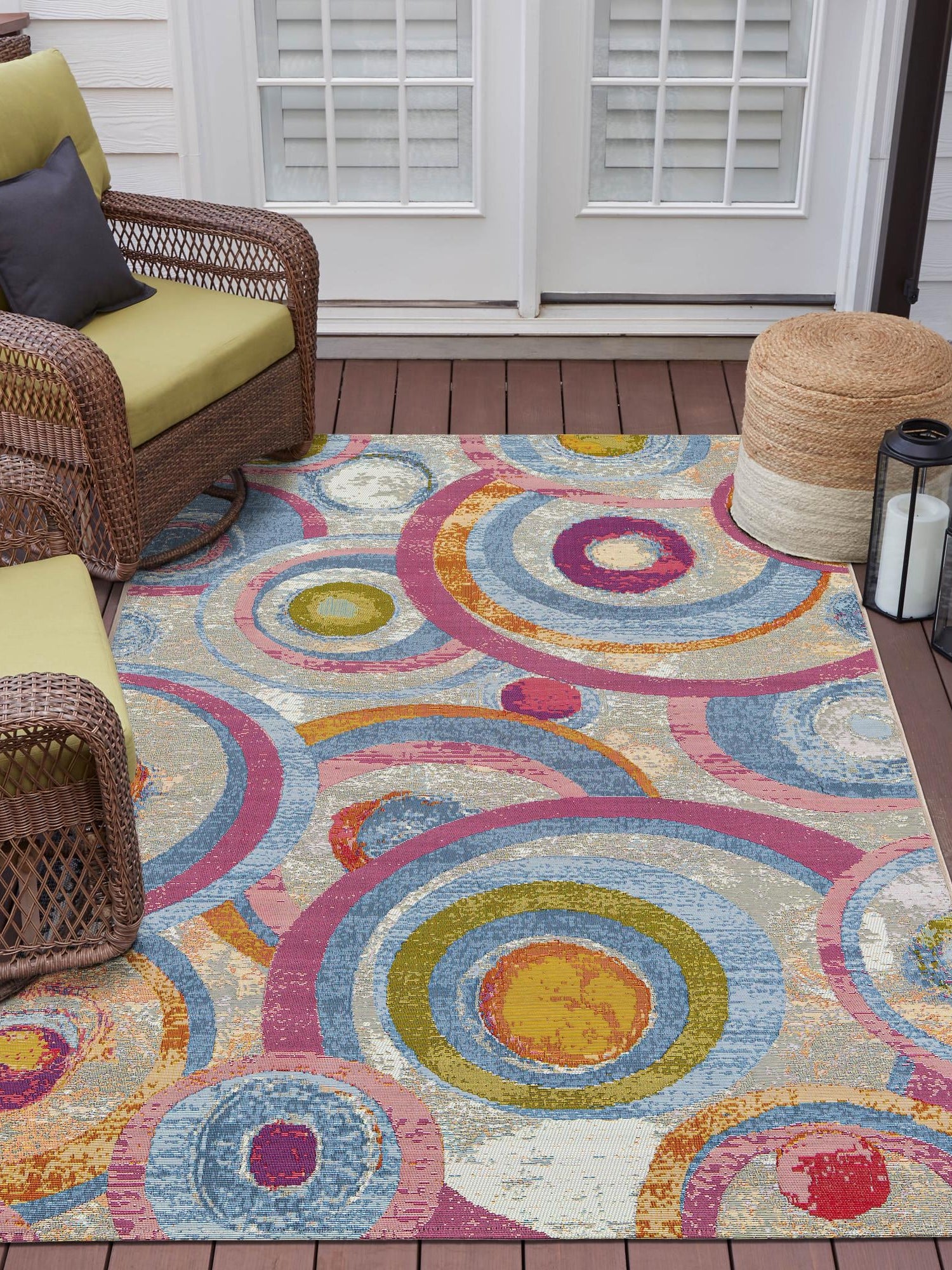 Multicolor 6' 1 x 9' Outdoor Modern Rectangle Area Rug Weather Resistant for Patio, Deck, Terrace, Balcony, Porch 100% Polypropylene Modern Outside Carpet for Sale at Rug Engine
