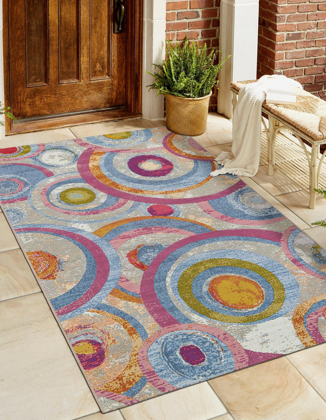 Multicolor 7' 10 x 10' Outdoor Modern Rectangle Area Rug Weather Resistant for Patio, Deck, Terrace, Balcony, Porch 100% Polypropylene Modern Outside Carpet for Sale at Rug Engine