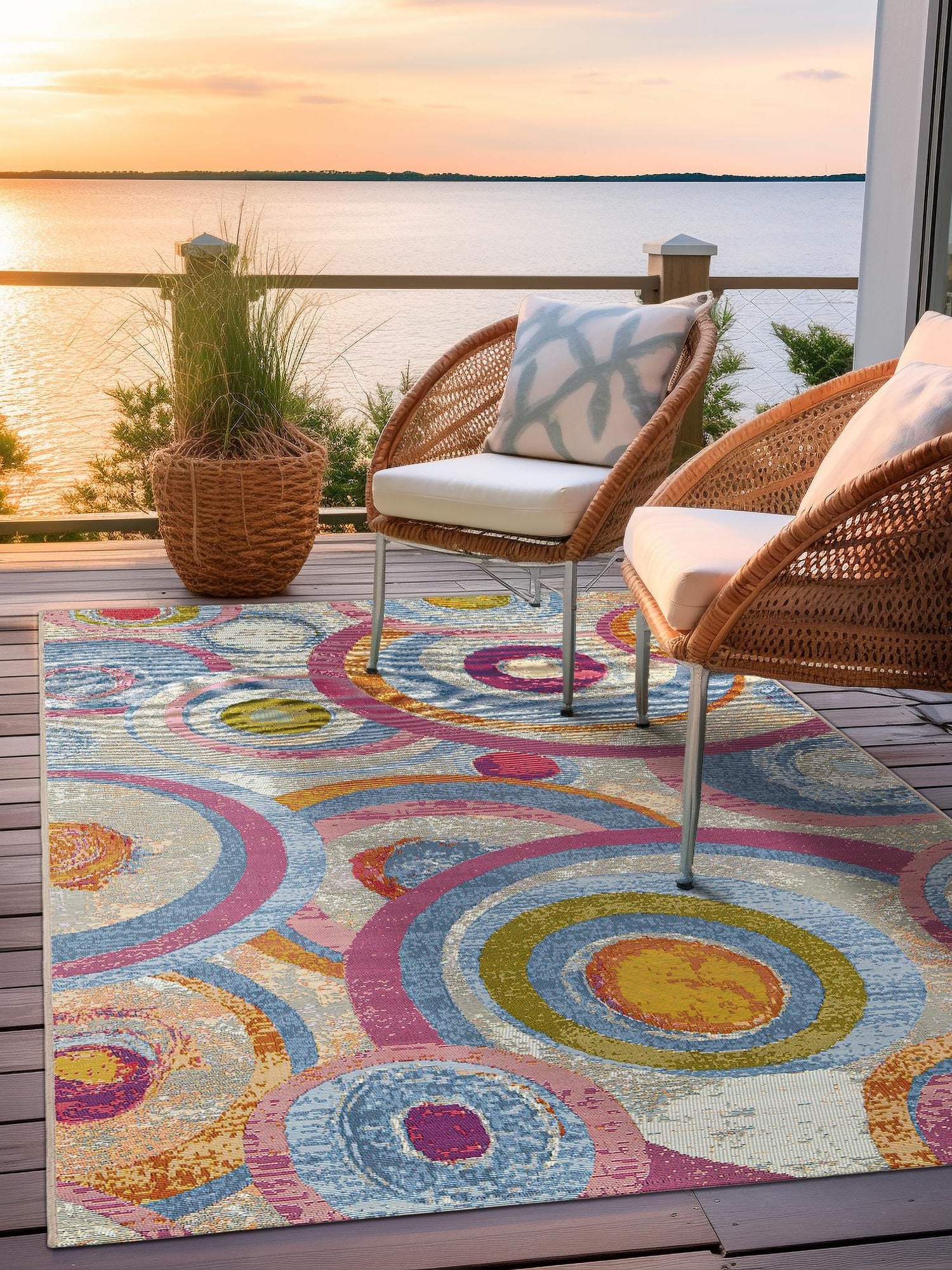 Multicolor 2' x 3' 1 Outdoor Modern Rectangle Area Rug Weather Resistant for Patio, Deck, Terrace, Balcony, Porch 100% Polypropylene Modern Outside Carpet for Sale at Rug Engine