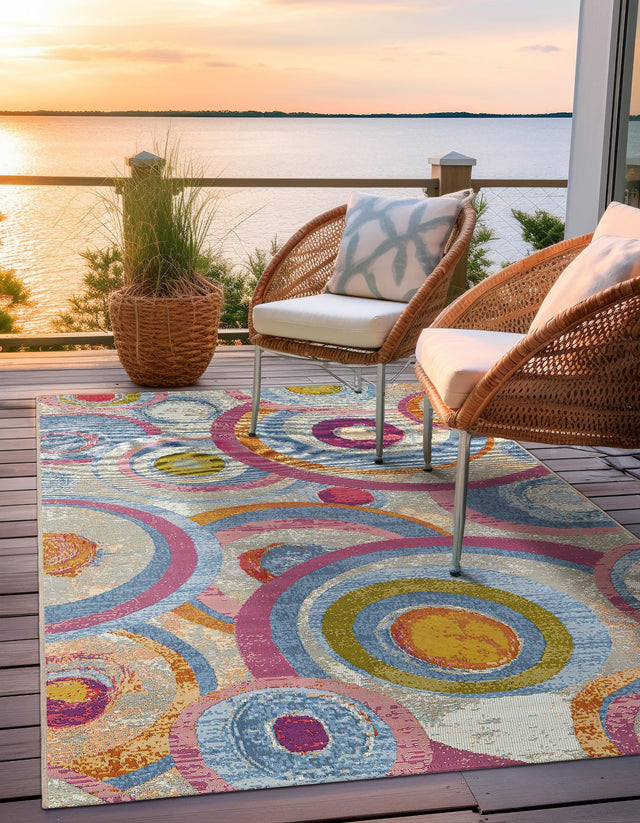 Multicolor 2' x 3' 1 Outdoor Modern Rectangle Area Rug Weather Resistant for Patio, Deck, Terrace, Balcony, Porch 100% Polypropylene Modern Outside Carpet for Sale at Rug Engine