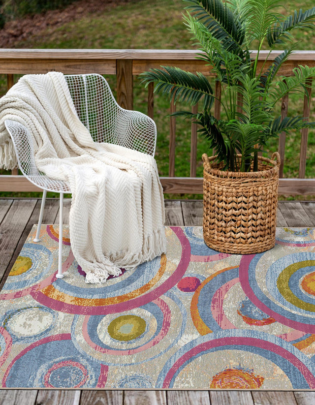 Multicolor 7' 10 x 10' Outdoor Modern Rectangle Area Rug Weather Resistant for Patio, Deck, Terrace, Balcony, Porch 100% Polypropylene Modern Outside Carpet for Sale at Rug Engine