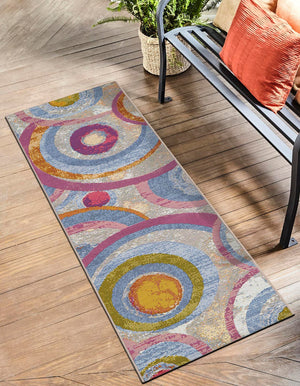 Multicolor 2' 7 x 12' Outdoor Modern Runner Area Rug Weather Resistant for Patio, Deck, Terrace, Balcony, Porch 100% Polypropylene Modern Outside Carpet for Sale at Rug Engine