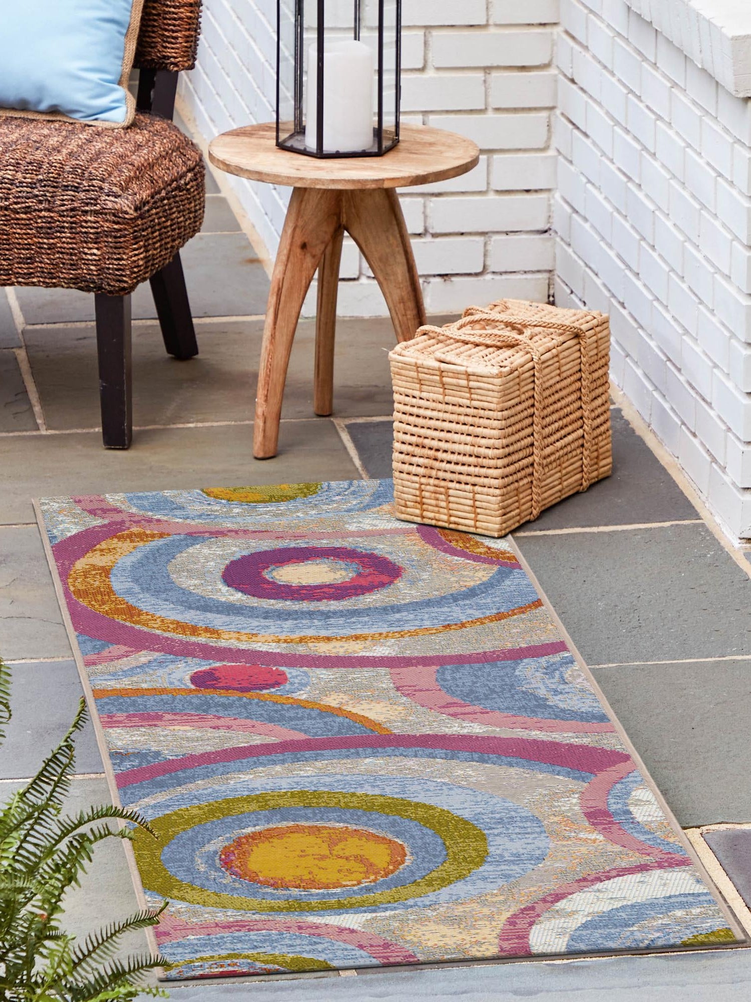 Multicolor 2' 7 x 12' Outdoor Modern Runner Area Rug Weather Resistant for Patio, Deck, Terrace, Balcony, Porch 100% Polypropylene Modern Outside Carpet for Sale at Rug Engine