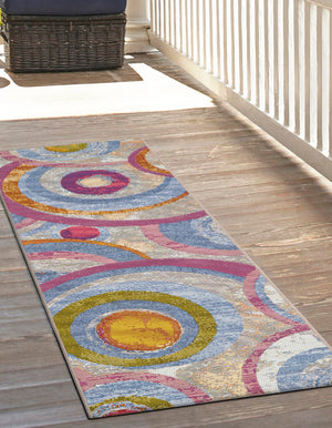 Multicolor 2' 7 x 12' Outdoor Modern Runner Area Rug Weather Resistant for Patio, Deck, Terrace, Balcony, Porch 100% Polypropylene Modern Outside Carpet for Sale at Rug Engine
