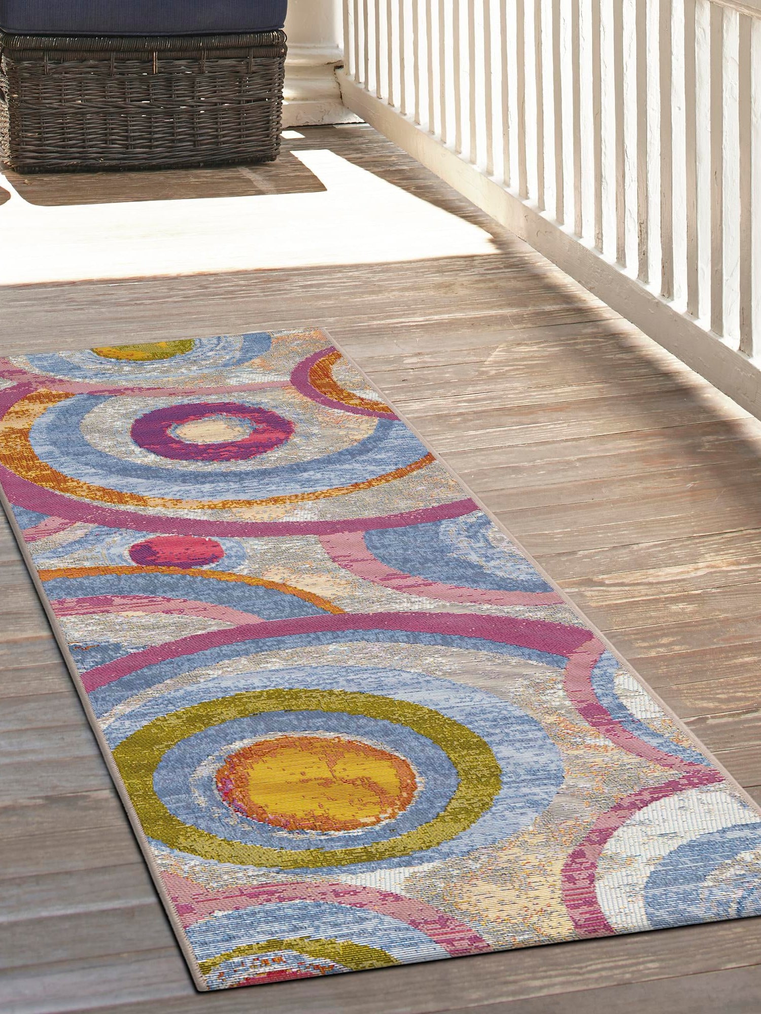 Multicolor 2' x 8' Outdoor Modern Runner Area Rug Weather Resistant for Patio, Deck, Terrace, Balcony, Porch 100% Polypropylene Modern Outside Carpet for Sale at Rug Engine