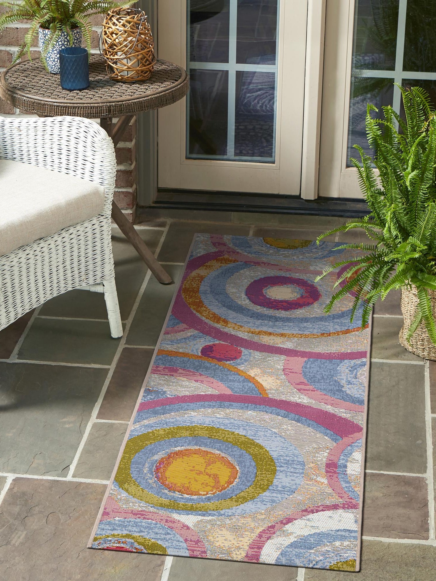 Multicolor 2' 7 x 12' Outdoor Modern Runner Area Rug Weather Resistant for Patio, Deck, Terrace, Balcony, Porch 100% Polypropylene Modern Outside Carpet for Sale at Rug Engine