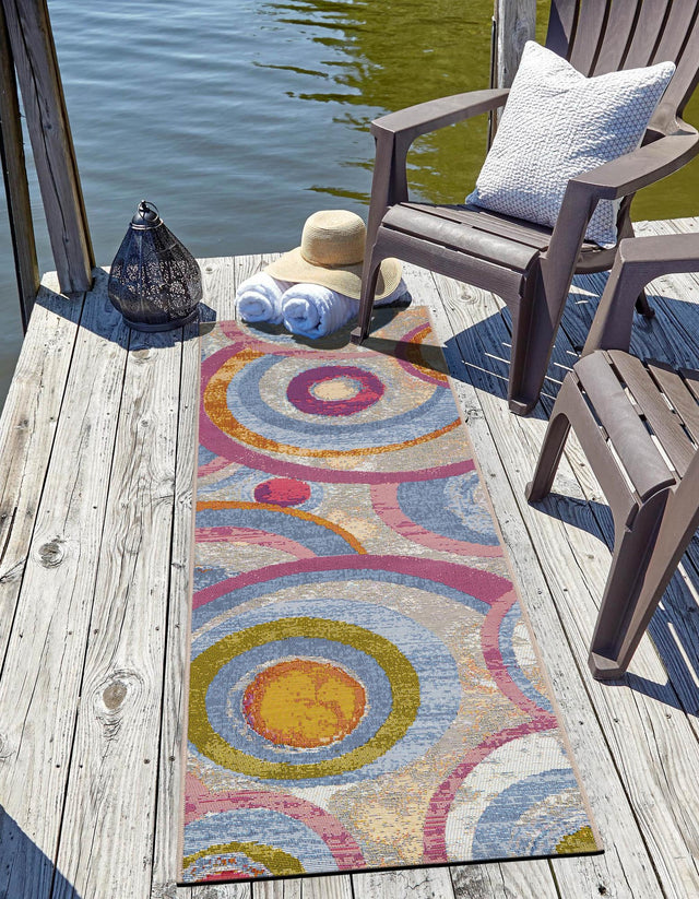 Multicolor 2' 7 x 10' Outdoor Modern Runner Area Rug Weather Resistant for Patio, Deck, Terrace, Balcony, Porch 100% Polypropylene Modern Outside Carpet for Sale at Rug Engine