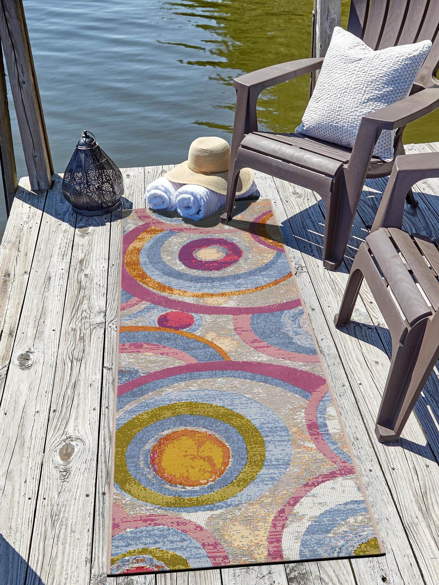 Multicolor 2' 7 x 12' Outdoor Modern Runner Area Rug Weather Resistant for Patio, Deck, Terrace, Balcony, Porch 100% Polypropylene Modern Outside Carpet for Sale at Rug Engine