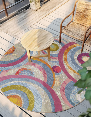 Multicolor 4' 1 x 4' 1 Outdoor Modern Round Area Rug Weather Resistant for Patio, Deck, Terrace, Balcony, Porch 100% Polypropylene Modern Outside Carpet for Sale at Rug Engine