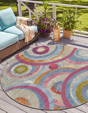 Multicolor 4' 1 x 4' 1 Outdoor Modern Round Area Rug Weather Resistant for Patio, Deck, Terrace, Balcony, Porch 100% Polypropylene Modern Outside Carpet for Sale at Rug Engine