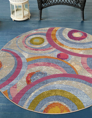 Multicolor 4' 1 x 4' 1 Outdoor Modern Round Area Rug Weather Resistant for Patio, Deck, Terrace, Balcony, Porch 100% Polypropylene Modern Outside Carpet for Sale at Rug Engine