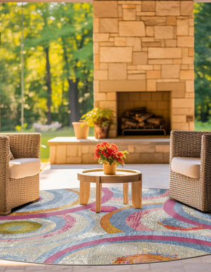 Multicolor 4' 1 x 4' 1 Outdoor Modern Round Area Rug Weather Resistant for Patio, Deck, Terrace, Balcony, Porch 100% Polypropylene Modern Outside Carpet for Sale at Rug Engine