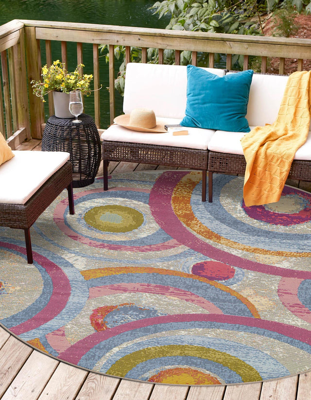 Multicolor 4' 1 x 4' 1 Outdoor Modern Round Area Rug Weather Resistant for Patio, Deck, Terrace, Balcony, Porch 100% Polypropylene Modern Outside Carpet for Sale at Rug Engine