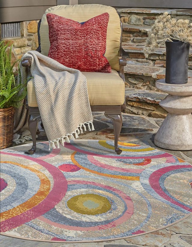 Multicolor 3' 1 x 3' 1 Outdoor Modern Round Area Rug Weather Resistant for Patio, Deck, Terrace, Balcony, Porch 100% Polypropylene Modern Outside Carpet for Sale at Rug Engine