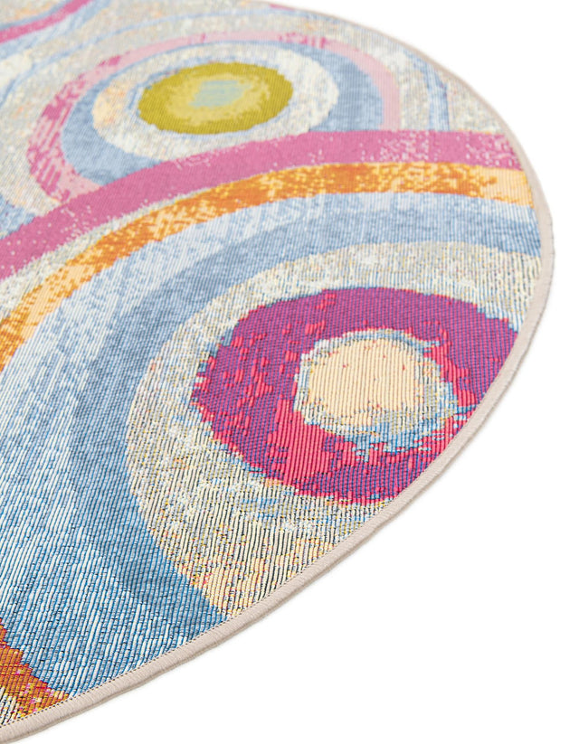 Multicolor 4' 1 x 4' 1 Outdoor Modern Round Area Rug Weather Resistant for Patio, Deck, Terrace, Balcony, Porch 100% Polypropylene Modern Outside Carpet for Sale at Rug Engine