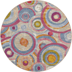 Multicolor 7' 10 x 7' 10 Outdoor Modern Round Area Rug Weather Resistant for Patio, Deck, Terrace, Balcony, Porch 100% Polypropylene Modern Outside Carpet for Sale at Rug Engine