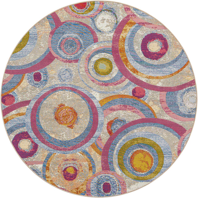 Multicolor 7' 10 x 7' 10 Outdoor Modern Round Area Rug Weather Resistant for Patio, Deck, Terrace, Balcony, Porch 100% Polypropylene Modern Outside Carpet for Sale at Rug Engine