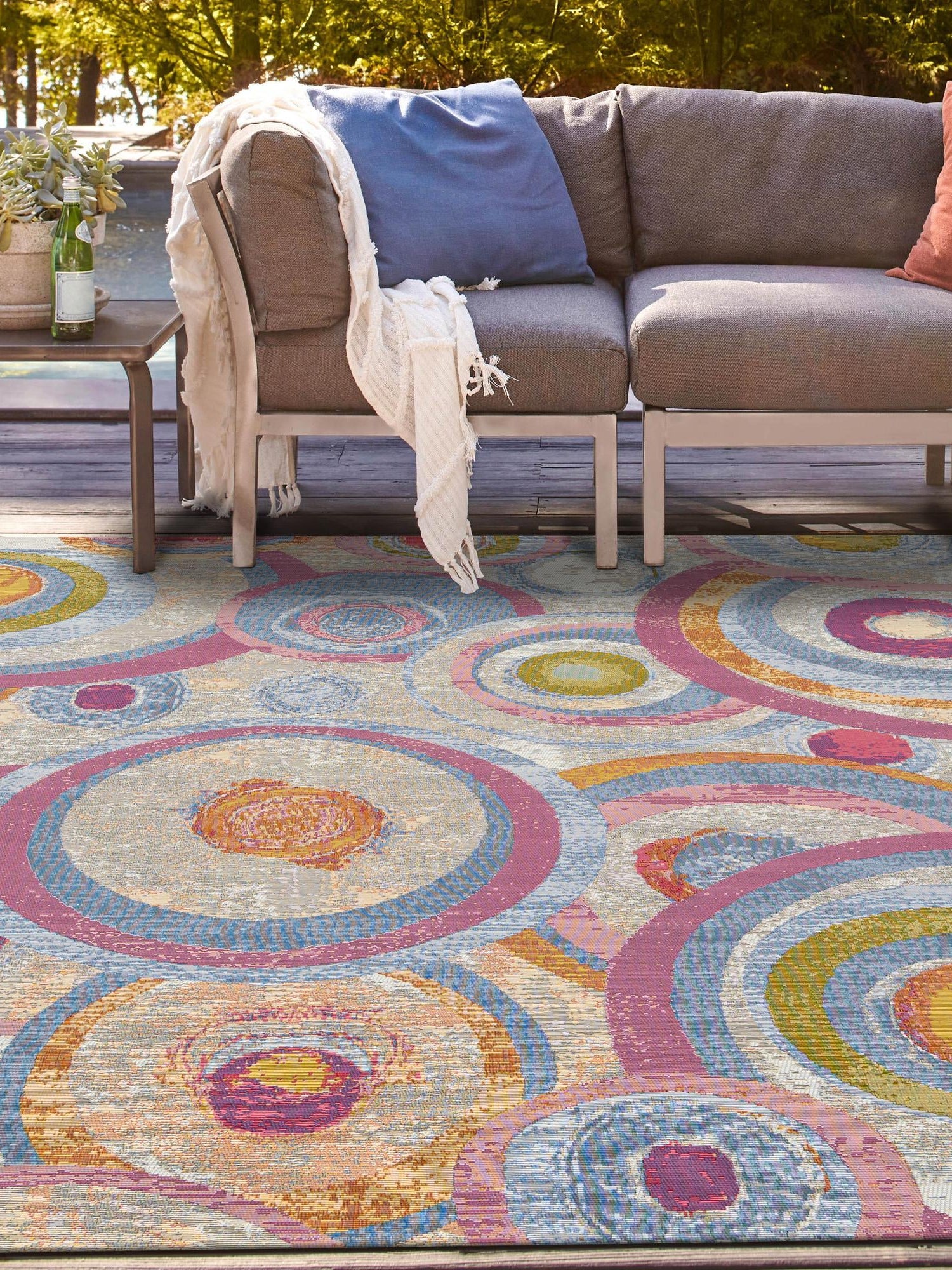 Multicolor 10' x 10' Outdoor Modern Square Area Rug Weather Resistant for Patio, Deck, Terrace, Balcony, Porch 100% Polypropylene Modern Outside Carpet for Sale at Rug Engine