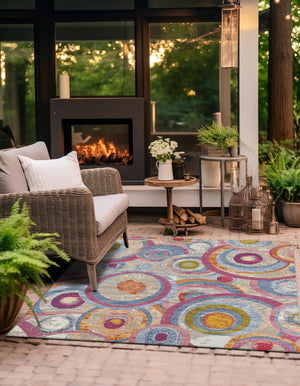Multicolor 10' x 10' Outdoor Modern Square Area Rug Weather Resistant for Patio, Deck, Terrace, Balcony, Porch