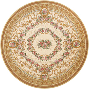 Ivory and Beige 10' x 10' Outdoor Traditional Round Area Rug Weather Resistant for Patio, Deck, Terrace, Balcony, Porch Classical Design Outside Carpet for Sale at Rug Engine