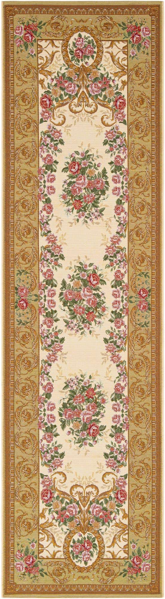 Ivory and Beige 2' 7 x 10' Outdoor Traditional Runner Area Rug Weather Resistant for Patio, Deck, Terrace, Balcony, Porch Classical Design Outside Carpet for Sale at Rug Engine