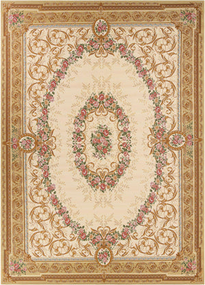 Ivory and Beige 10' x 14' 1 Outdoor Traditional Rectangle Area Rug Weather Resistant for Patio, Deck, Terrace, Balcony, Porch Classical Design Outside Carpet for Sale at Rug Engine