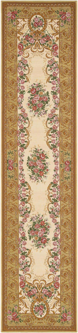 Ivory and Beige 2' 7 x 12' Outdoor Traditional Runner Area Rug Weather Resistant for Patio, Deck, Terrace, Balcony, Porch Classical Design Outside Carpet for Sale at Rug Engine