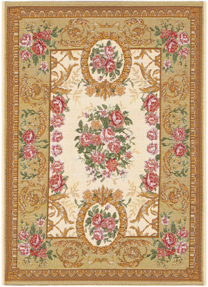 Ivory and Beige 2' x 3' 1 Outdoor Traditional Rectangle Area Rug Weather Resistant for Patio, Deck, Terrace, Balcony, Porch Classical Design Outside Carpet for Sale at Rug Engine