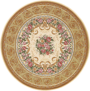 Ivory and Beige 3' 1 x 3' 1 Outdoor Traditional Round Area Rug Weather Resistant for Patio, Deck, Terrace, Balcony, Porch Classical Design Outside Carpet for Sale at Rug Engine