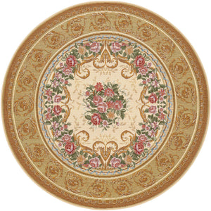 Ivory and Beige 4' 1 x 4' 1 Outdoor Traditional Round Area Rug Weather Resistant for Patio, Deck, Terrace, Balcony, Porch Classical Design Outside Carpet for Sale at Rug Engine