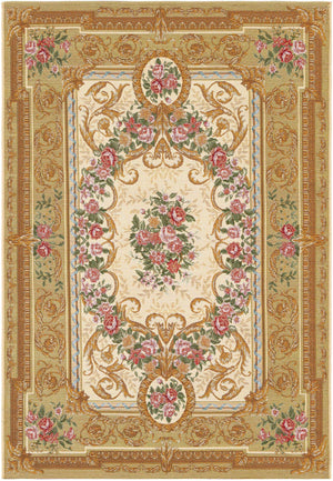 Ivory and Beige 4' 1 x 6' 1 Outdoor Traditional Rectangle Area Rug Weather Resistant for Patio, Deck, Terrace, Balcony, Porch Classical Design Outside Carpet for Sale at Rug Engine