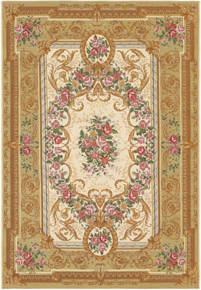 Ivory and Beige 4' 1 x 6' 1 Outdoor Traditional Rectangle Area Rug Weather Resistant for Patio, Deck, Terrace, Balcony, Porch Classical Design Outside Carpet for Sale at Rug Engine
