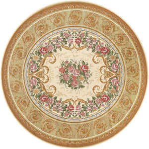 Ivory and Beige 5' 1 x 5' 1 Outdoor Traditional Round Area Rug Weather Resistant for Patio, Deck, Terrace, Balcony, Porch Classical Design Outside Carpet for Sale at Rug Engine