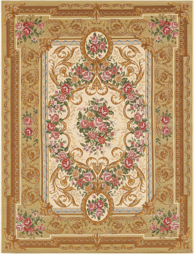Ivory and Beige 5' 1 x 7' 1 Outdoor Traditional Rectangle Area Rug Weather Resistant for Patio, Deck, Terrace, Balcony, Porch Classical Design Outside Carpet for Sale at Rug Engine