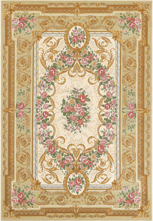 Ivory and Beige 5' 1 x 8' Outdoor Traditional Rectangle Area Rug Weather Resistant for Patio, Deck, Terrace, Balcony, Porch Classical Design Outside Carpet for Sale at Rug Engine