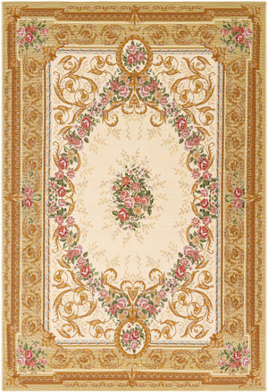 Ivory and Beige 6' 1 x 9' Outdoor Traditional Rectangle Area Rug Weather Resistant for Patio, Deck, Terrace, Balcony, Porch Classical Design Outside Carpet for Sale at Rug Engine
