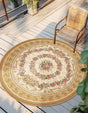 Ivory and Beige 7' 10 x 7' 10 Outdoor Traditional Round Area Rug Weather Resistant for Patio, Deck, Terrace, Balcony, Porch Classical Design Outside Carpet for Sale at Rug Engine