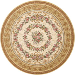 Ivory and Beige 7' 10 x 7' 10 Outdoor Traditional Round Area Rug Weather Resistant for Patio, Deck, Terrace, Balcony, Porch Classical Design Outside Carpet for Sale at Rug Engine