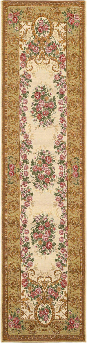 Ivory and Beige 2' x 8' Outdoor Traditional Runner Area Rug Weather Resistant for Patio, Deck, Terrace, Balcony, Porch Classical Design Outside Carpet for Sale at Rug Engine