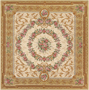 Ivory and Beige 7' 10 x 7' 10 Outdoor Traditional Square Area Rug Weather Resistant for Patio, Deck, Terrace, Balcony, Porch Classical Design Outside Carpet for Sale at Rug Engine