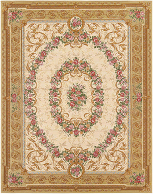 Ivory and Beige 7' 10 x 10' Outdoor Traditional Rectangle Area Rug Weather Resistant for Patio, Deck, Terrace, Balcony, Porch Classical Design Outside Carpet for Sale at Rug Engine
