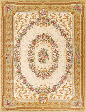 Ivory and Beige 9' x 12' Outdoor Traditional Rectangle Area Rug Weather Resistant for Patio, Deck, Terrace, Balcony, Porch Classical Design Outside Carpet for Sale at Rug Engine