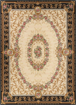 Black and Ivory 10' x 14' 1 Outdoor Traditional Rectangle Area Rug Weather Resistant for Patio, Deck, Terrace, Balcony, Porch Classical Design Outside Carpet for Sale at Rug Engine