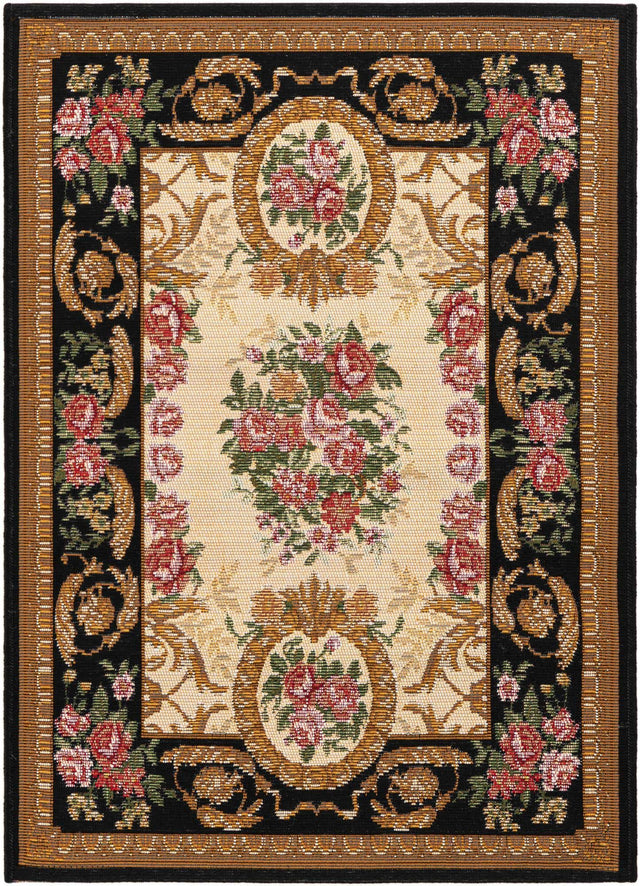 Black and Ivory 2' x 3' 1 Outdoor Traditional Rectangle Area Rug Weather Resistant for Patio, Deck, Terrace, Balcony, Porch Classical Design Outside Carpet for Sale at Rug Engine