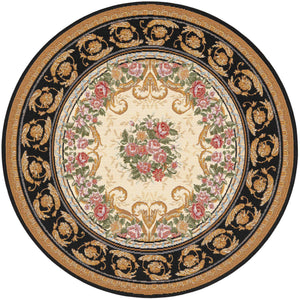 Black and Ivory 4' 1 x 4' 1 Outdoor Traditional Round Area Rug Weather Resistant for Patio, Deck, Terrace, Balcony, Porch Classical Design Outside Carpet for Sale at Rug Engine