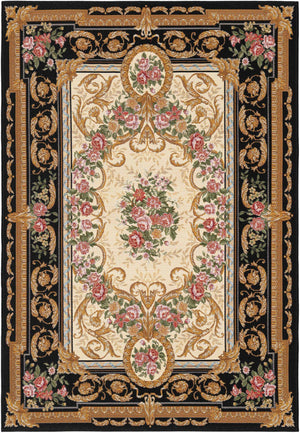 Black and Ivory 4' 1 x 6' 1 Outdoor Traditional Rectangle Area Rug Weather Resistant for Patio, Deck, Terrace, Balcony, Porch Classical Design Outside Carpet for Sale at Rug Engine